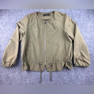 Zara Bomber Drawstring Olive Green Lightweight Womens Jacket M